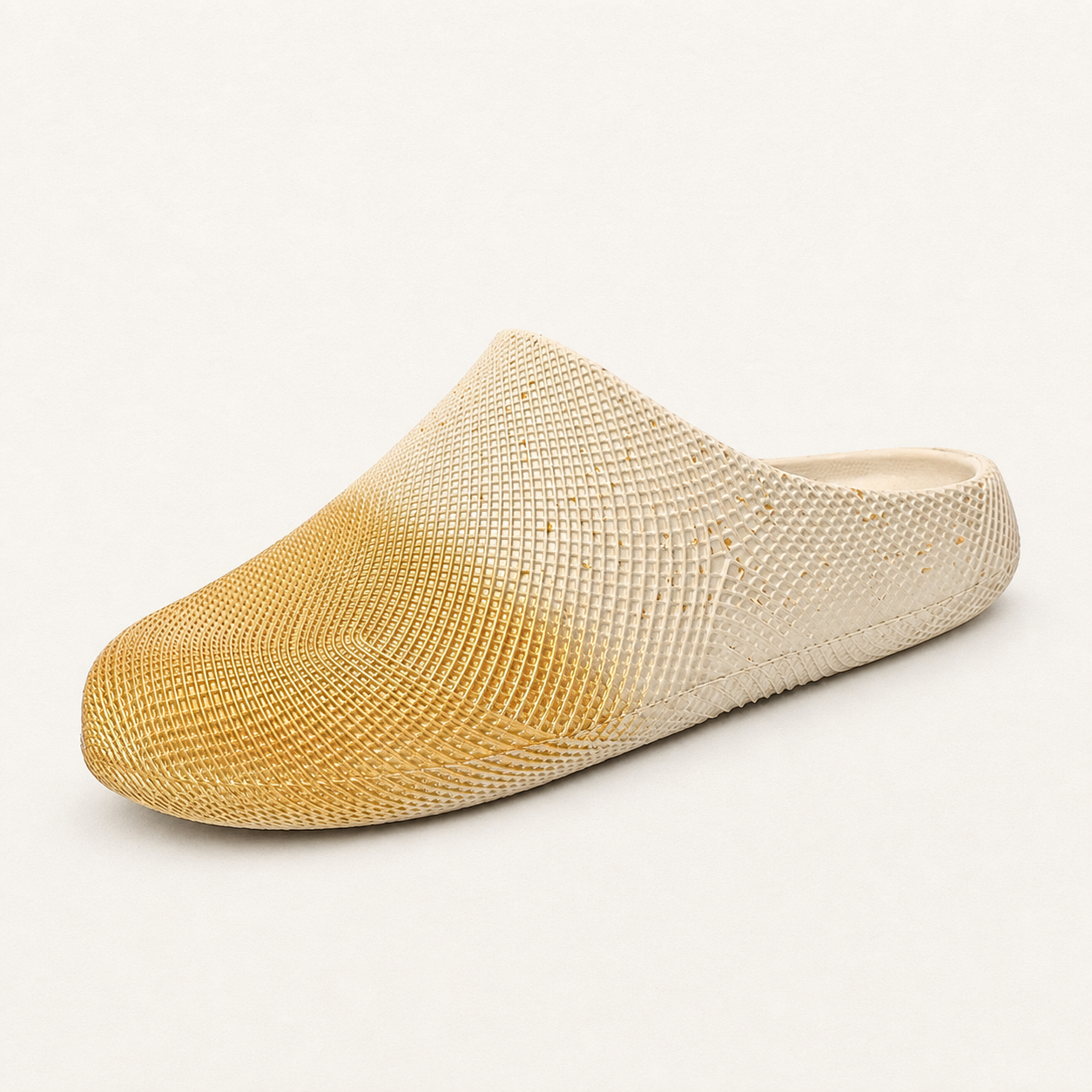 ANSHOE AirWeave EVA Mesh Comfort Slides in Cream/Gold, three-quarter product view