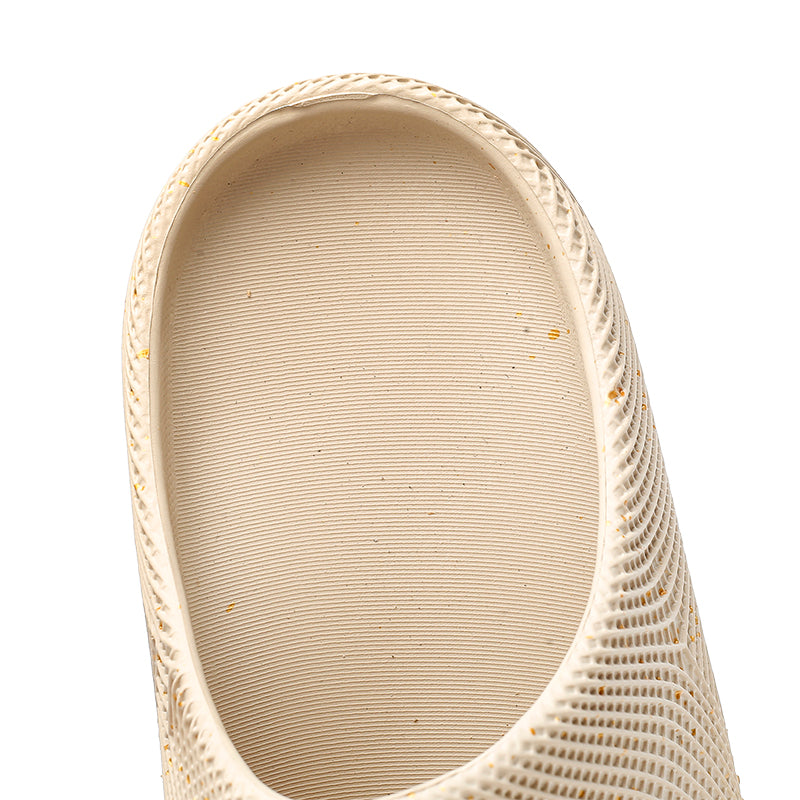 ANSHOE AirWeave EVA Mesh Comfort Slides in Cream/Gold, footbed and opening detail