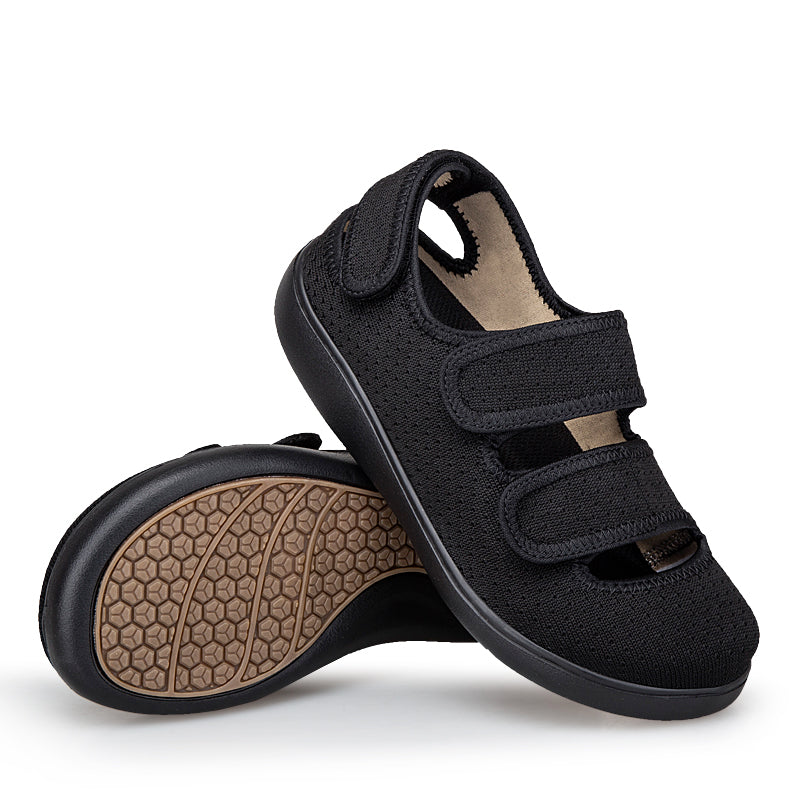 ANSHOE ComfortFit Women's Adjustable Wide Walking Sandals in Black - 3-1 view