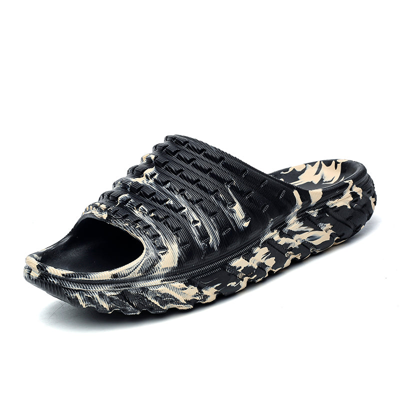 ANSHOE Camo Trail Sport Slides in Black Camo, catalog detail image
